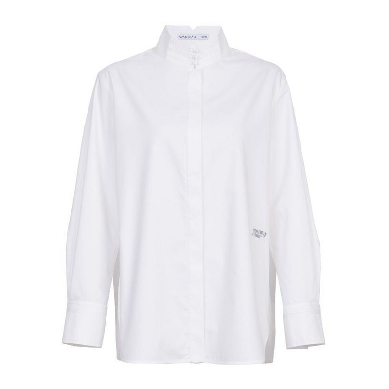 婉甸2025年冬季新品漂白中式长袖衬衫纯色立领女衬衣1244S01DM1