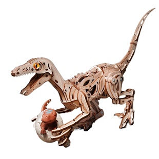 若客迅猛龙机械恐龙玩具积木diy手工拼图模型男生玩具女拼装木质