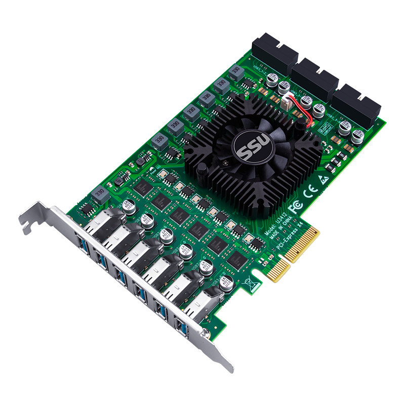 SSU独立6通道12口USB3.0扩展卡转接卡工业相机视频采集PCI-E转19P