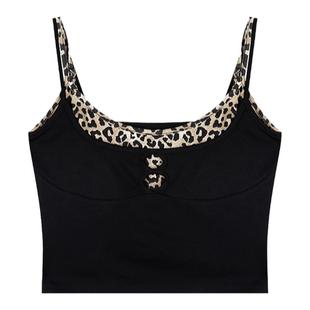 安妮不火 性感甜辣风豹纹拼接假两件吊带女2024新款微胖大码背心