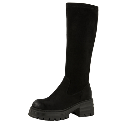 百田森圆头厚底弹力靴女