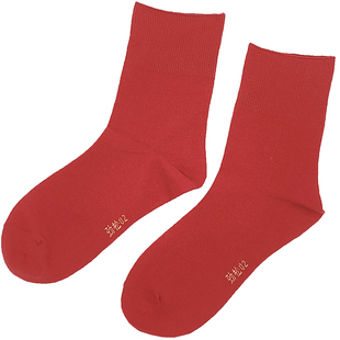 劲松男女大红袜子四季本命年中老年人宽松口中腰不勒脚不掉筒红色