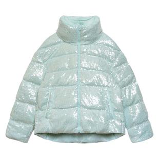 ZJ小众女装自制2024冬加厚保暖90白鸭绒闪闪蓝色羽绒服短款面包服