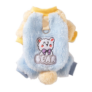 神经猫猫咪衣服秋冬款卡通牵引四脚马甲幼猫保暖加厚德文布偶冬装