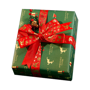 圣诞包装纸礼物礼品礼盒纸儿童生日高级感红色大尺寸手工DIY圣诞节材料可爱装饰加丝带彩色加厚牛皮纸打包