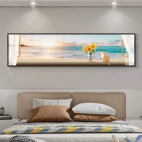 现代简约卧室床头装饰画海边风景温馨主卧房间背景墙挂画床头画
