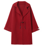 新中式妈妈秋装外套新款喜婆婆婚宴装礼服套装双面羊绒毛呢大衣女