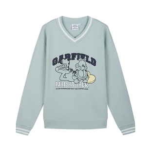 Fun潮牌套头卫衣男款2025年秋季加菲猫联名卡通印花休闲V领外套