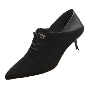 natursun法式小踝靴女鞋冬季黑色靴子单鞋女通勤不累脚高跟鞋