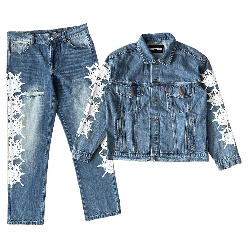Spider Worldwide denim jean jacket 牛仔长裤外套套装