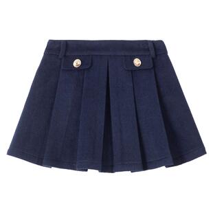 KEIKO 藏青色毛呢百褶半身裙2025秋冬高智通勤风高腰显瘦a字短裙