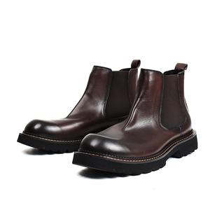 /与众不同/英伦风真皮商务休闲男靴软底软面切尔西靴一脚蹬短靴潮