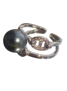 高级通勤灰珍珠设计感戒指