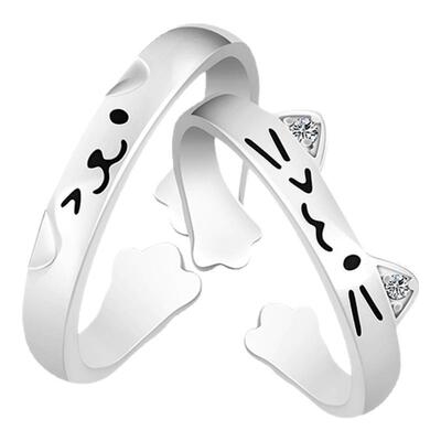 VIVIWELL心动猫猫925银情侣对戒