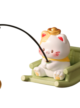 小猫钓鱼鱼缸造景摆件解压稳情绪
