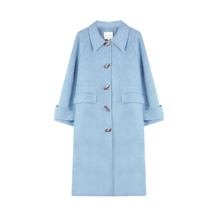 BLUEerror 宽松气质双面呢全羊毛大衣女长款牛角扣毛呢外套秋冬