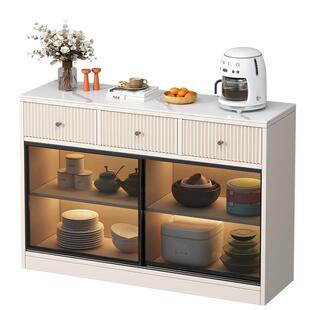 岩板餐边柜轻奢推拉门储物柜加深收纳柜家用法式茶水柜厨房可定制