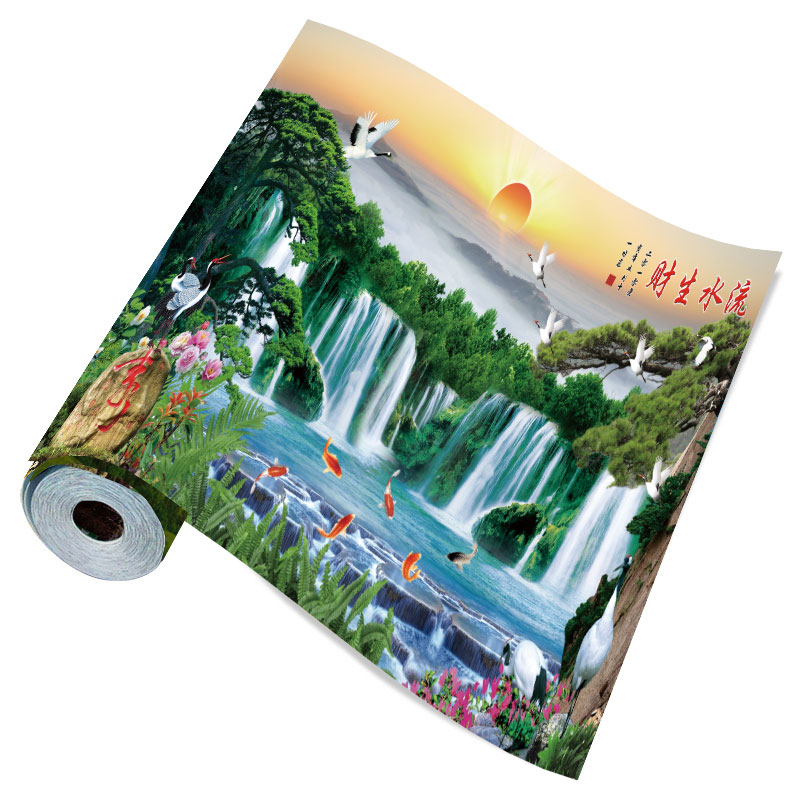 山水画贴纸中式风景画沙发背景墙