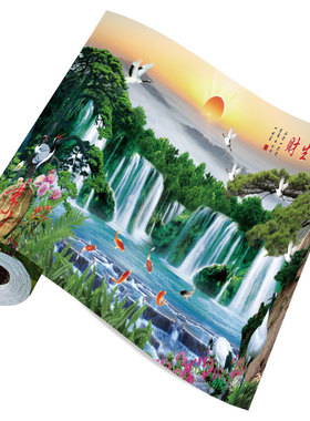 山水画贴纸中式风景画沙发背景墙
