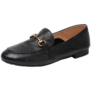 百田森小皮鞋女款2026新款加宽版小羊皮乐福鞋女真皮软底不累脚