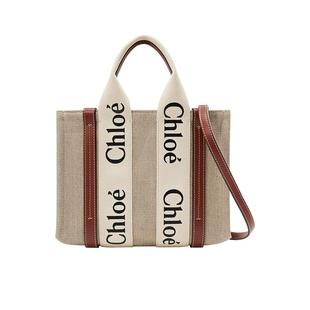 【自营】Chloe蔻依Woody托特包徽标织带米色单肩手提包节日礼物