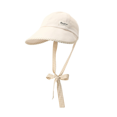 畹町小脸感帽子女26年夏季少女格纹系带大檐渔夫帽户外遮太阳盆帽