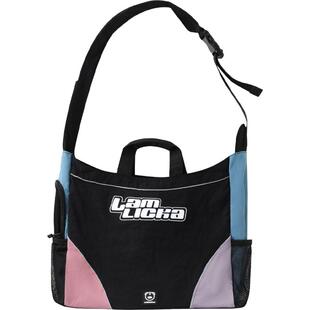 LAMLICKA LAM国潮拼色大容量侧跨斜包潮牌男女同款单肩原宿风背包