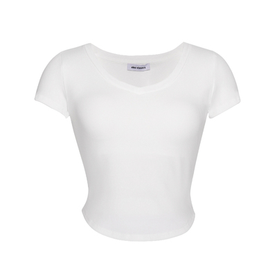 alex stevens 正肩T恤女夏季多巴胺V领短袖多色上衣修身显瘦短款