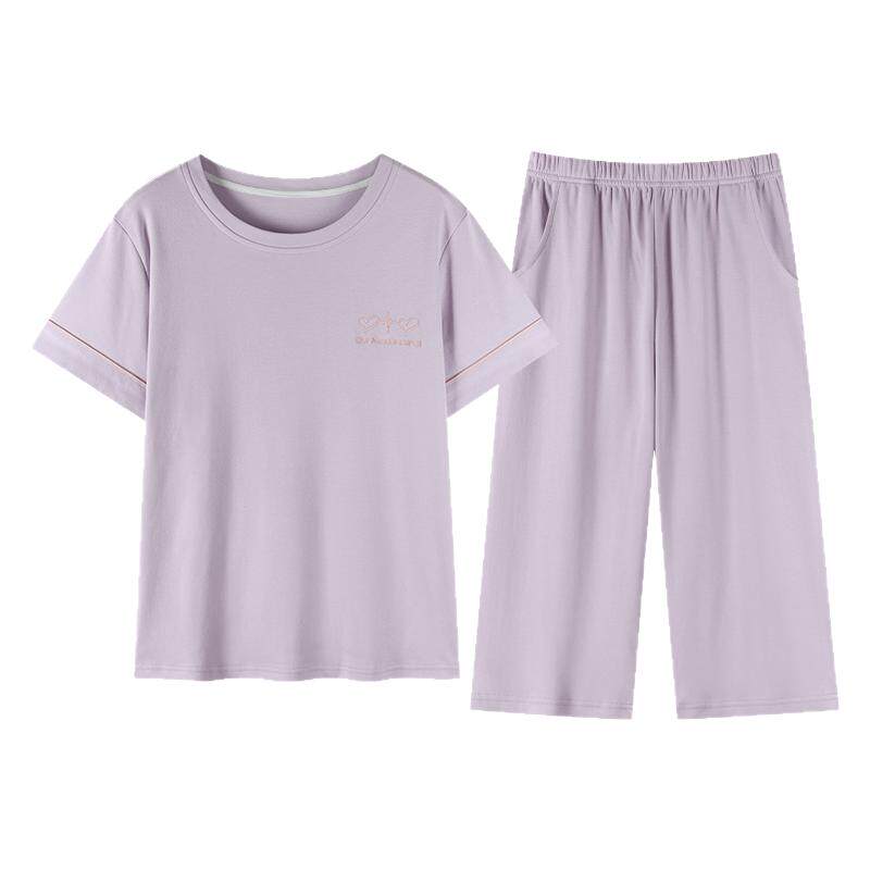 纯棉中老年女夏季加大睡衣套装