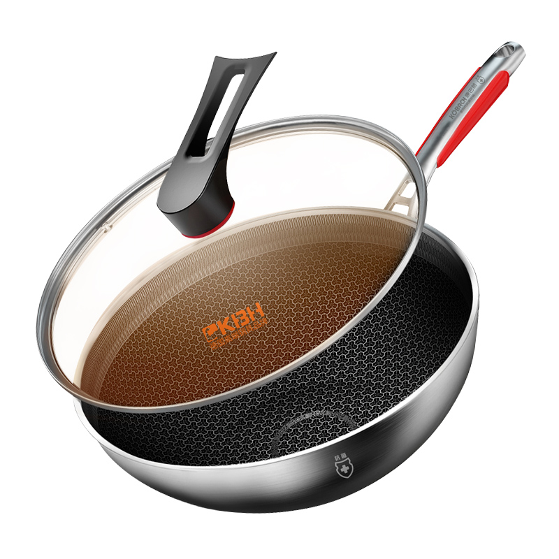 康巴赫第四代五代旗舰款不粘锅炒锅不锈钢官方旗舰炒菜锅家用燃气