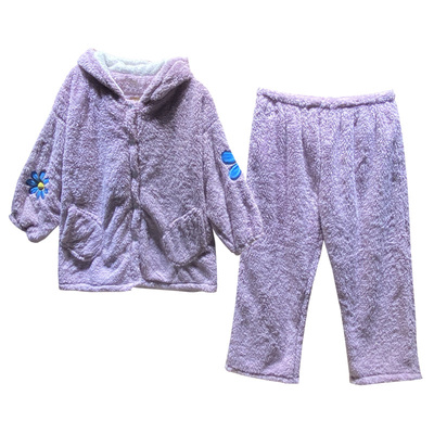 冬季法兰绒睡衣女开衫套装胖孕妇