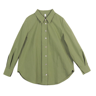 Jane express/简表达棉锦混纺宽松修身衬衣纯色简约上衣CCY61001