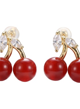 朱砂紫金砂樱桃耳钉本命年红金