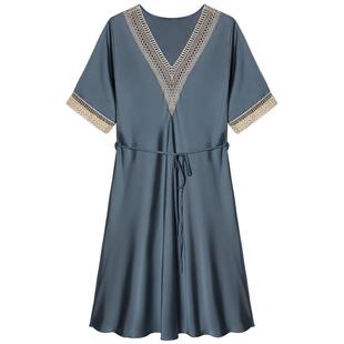 睡裙夏季女2024新款冰丝睡裙睡衣女性感丝绸高级感薄款短袖家居服