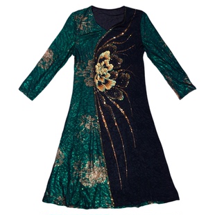 （捡漏2XL-8XL)典云间2026春季拼色连衣裙大码撤柜尾货妈妈装墨绿