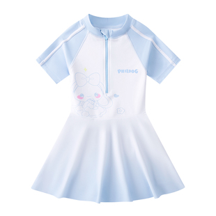 儿童连体泳衣女小中大童速干2025新款海边游泳套装渐变色防晒泳装