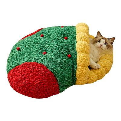新年猫窝冬季保暖半封闭式狗窝深度睡眠猫咪窝可钻隧道被窝猫睡袋