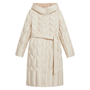 YINER音儿专选冬季高蓬松保暖珠光缎面长款连帽羽绒服