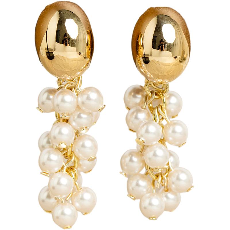 原创超耗时高定手工S家珍珠葡萄度假风耳坠饰无耳洞女蚊香盘耳夹