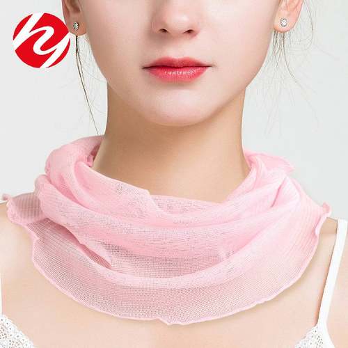 新品 春夏纯色真丝网眼套头围脖桑蚕丝针织假领防晒脖套小丝巾女