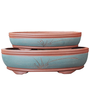 宜兴紫砂花盆椭圆大号清仓处理多肉树桩盆景盆陶瓷大码室内落地盆