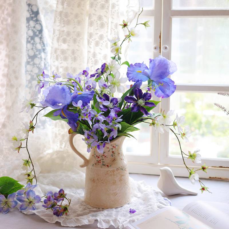 复古花瓶陶瓷单耳花瓶创意做家居装饰壶插花冰旧贴花釉工艺花器裂