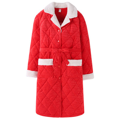 三层夹棉加绒加厚秋冬家居服睡袍