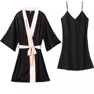 韩版春夏短袖真丝睡袍浴袍女士性感吊带薄款丝绸睡裙家居服可外穿