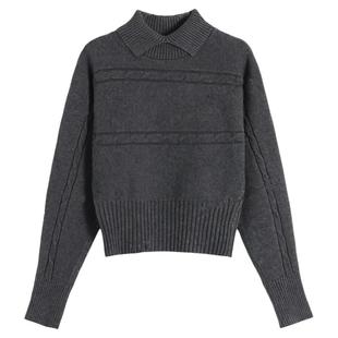 翻边半高领加厚内搭上衣女春装秋冬套头绞花针织打底衫轻职风毛衣