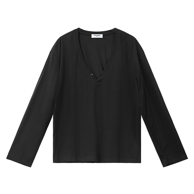 TOMATOPAPA男士长袖T恤V领低领口性感运动健身跑步套头衫打底休闲