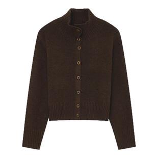 飘蕾高领纯色绵羊毛开衫女2025年冬季新款显瘦保暖简约通勤针织衫