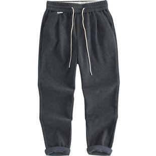 汉絮430g重磅欧锦绒休闲裤男加厚保暖直筒裤冬季男装宽松锥形长裤