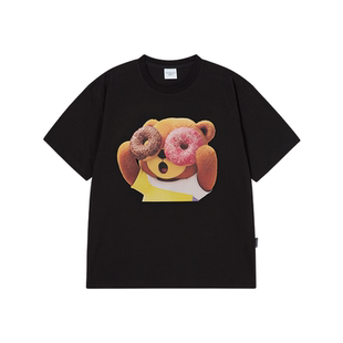 ADLV新款AC熊甜甜圈娃娃脸印花短袖男女通用圆领棉质T恤休闲上衣