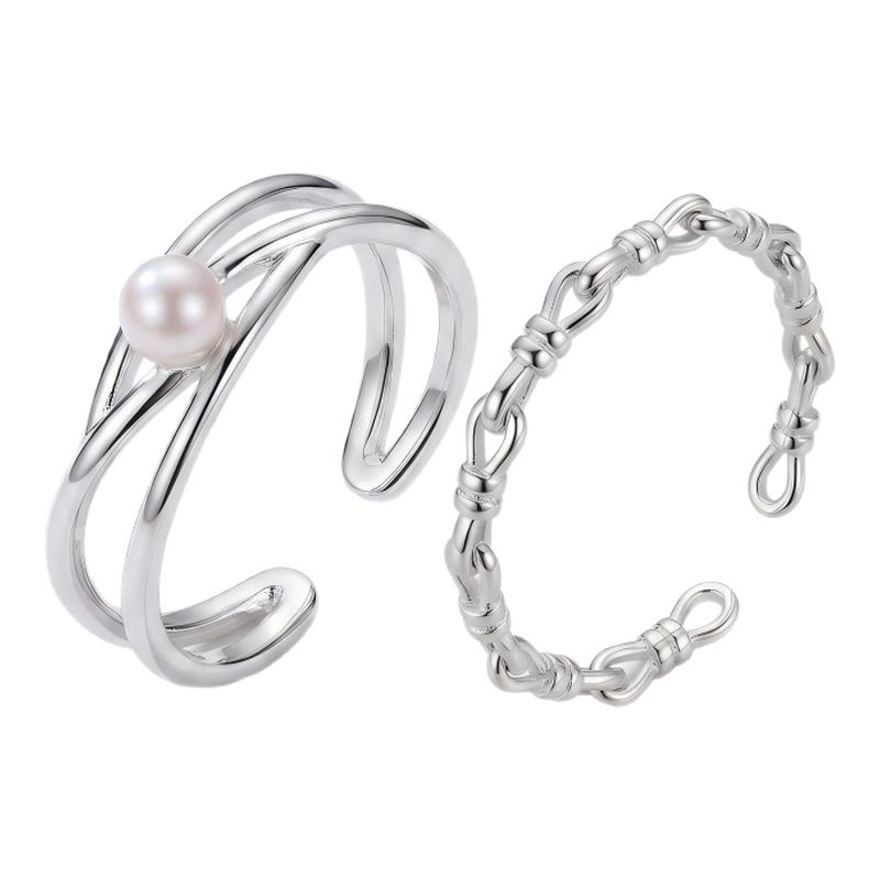 北欧【设计师】TIRA Jewelry 珍珠链条开口戒指999纯银小众设计款